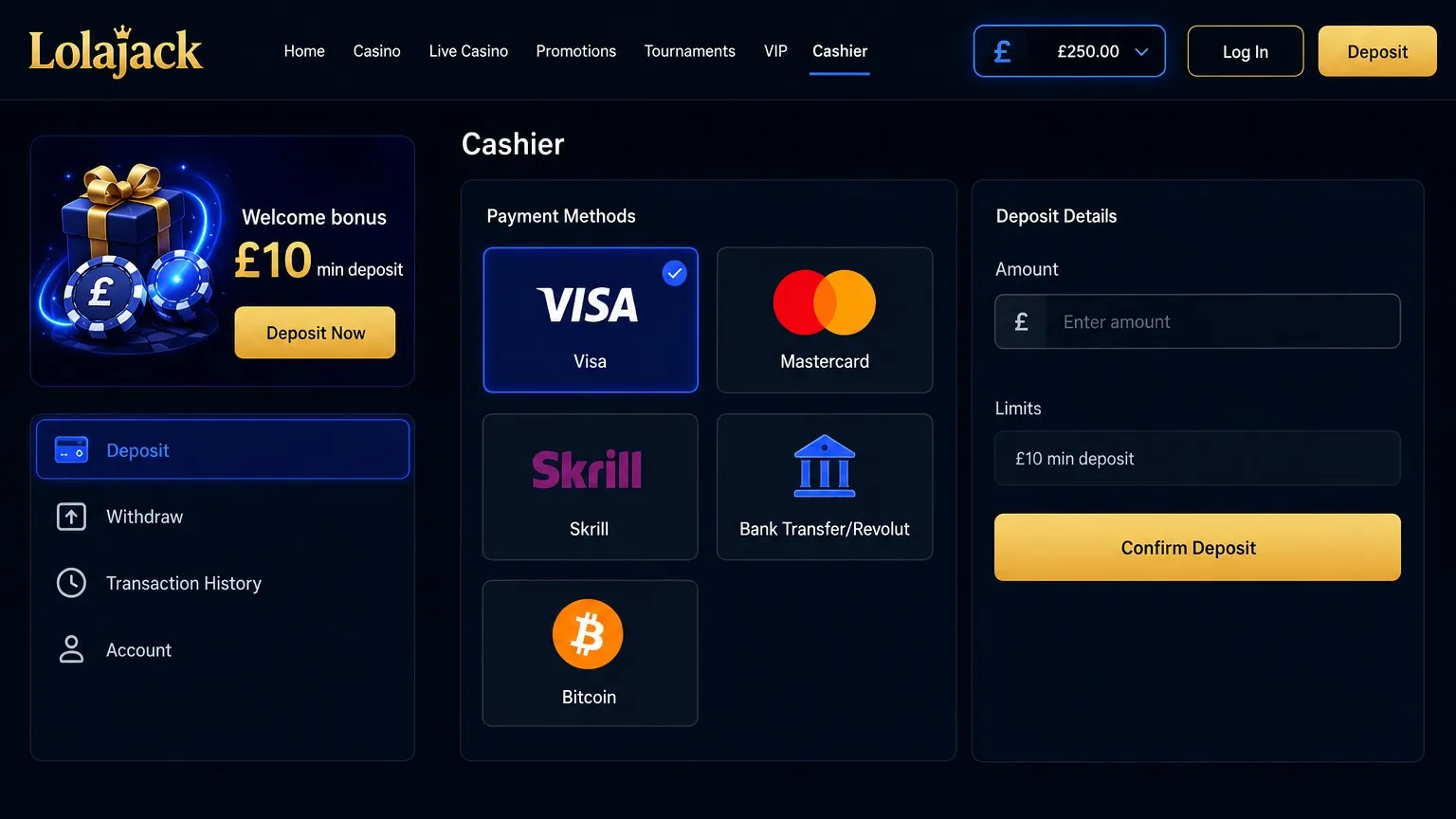 Payment Methods at Lolajack Casino